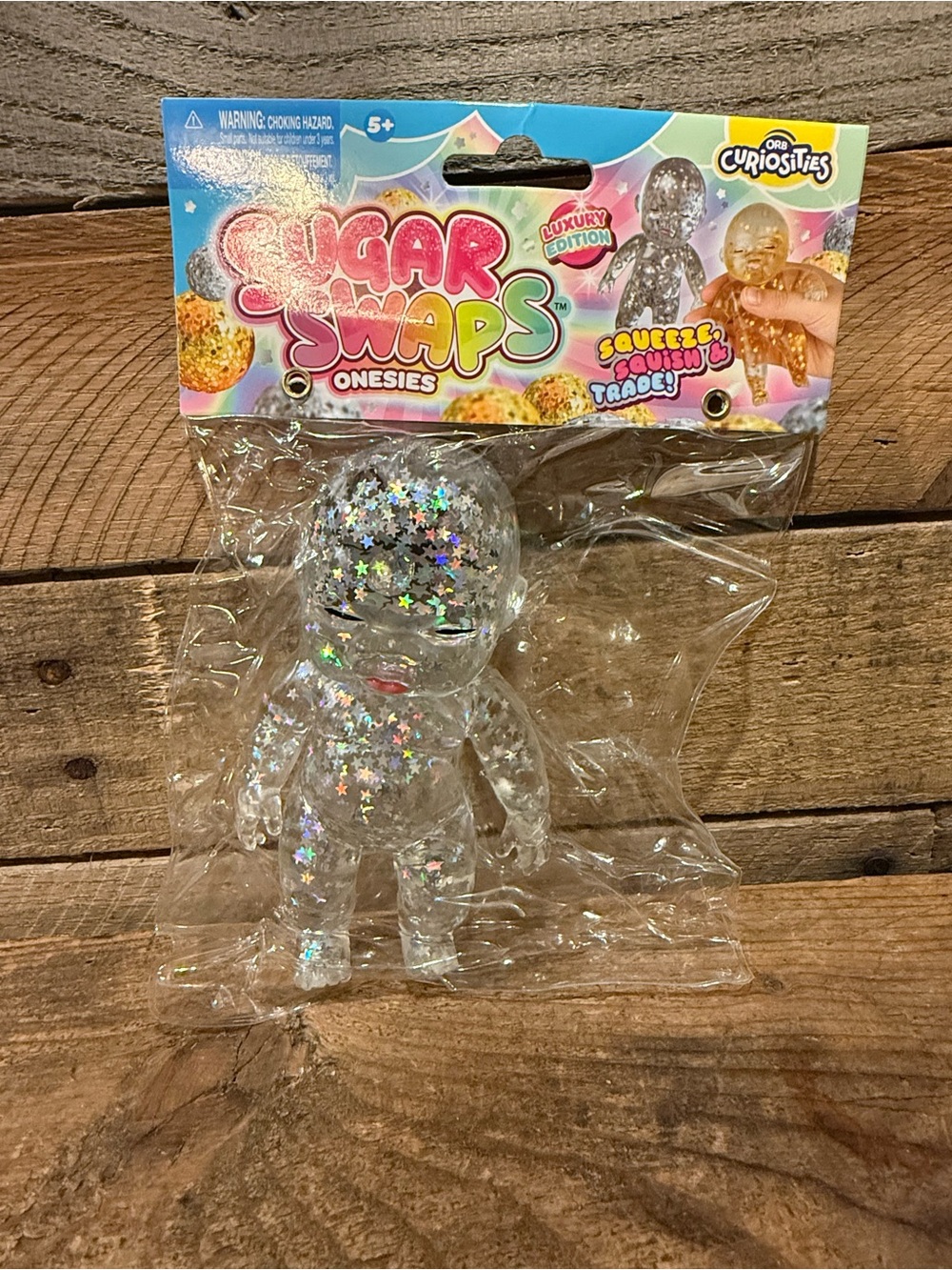 Sugar Snaps Onesies Clear Star Glitter Squishy - NWT